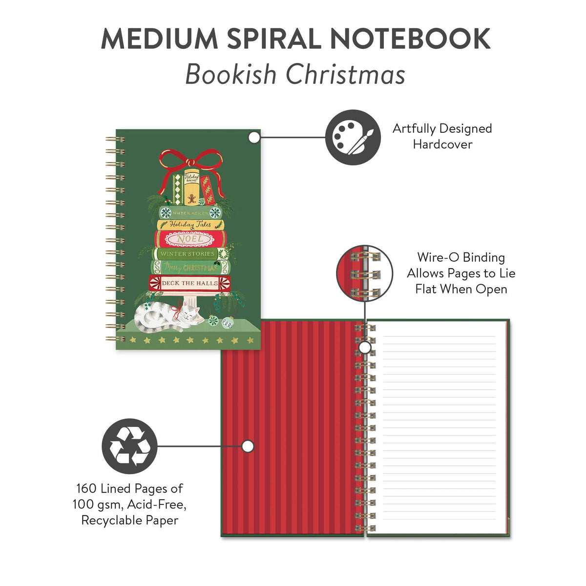 Bookish Christmas | Medium Spiral Notebook