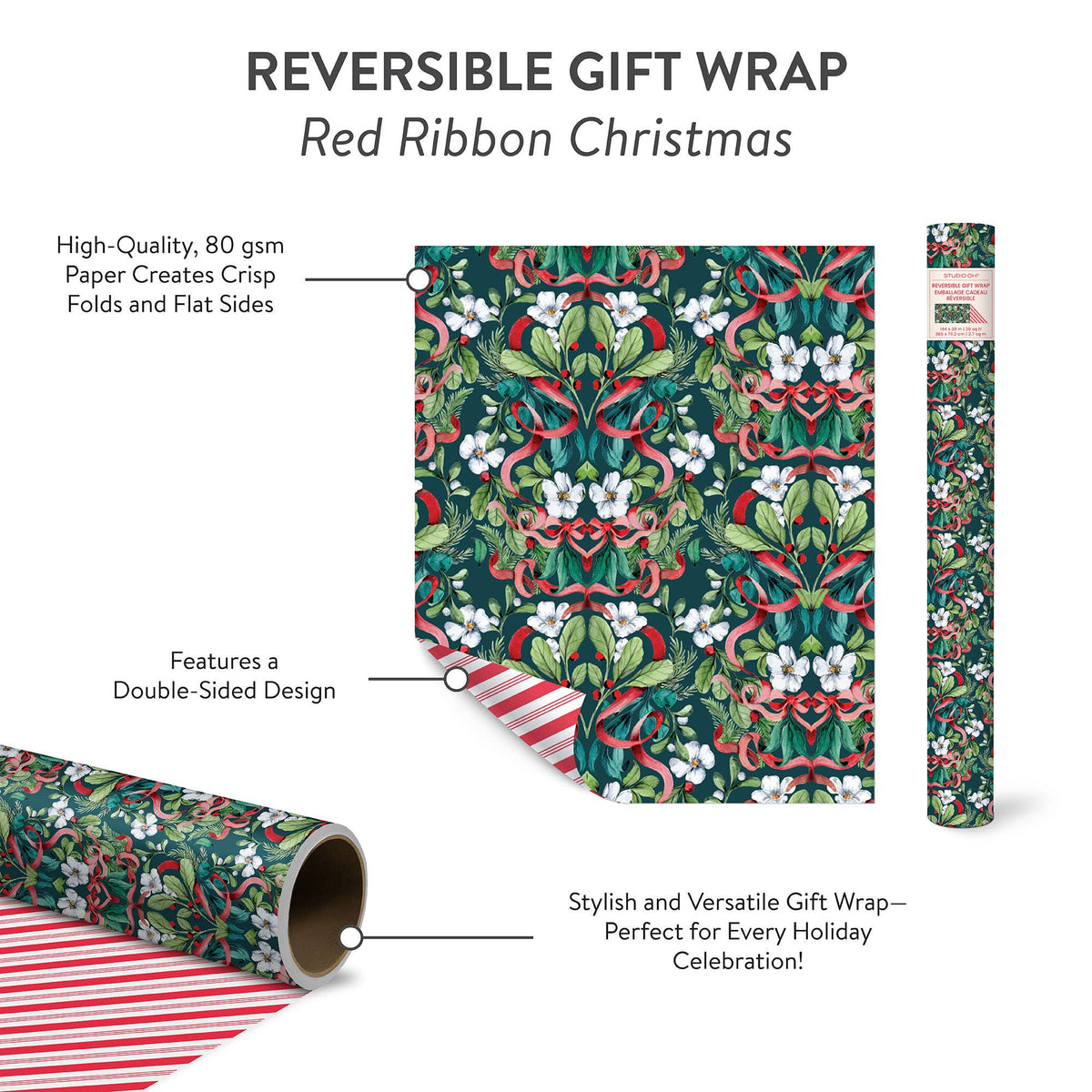 Red Ribbon Christmas | Reversible Gift Wrap